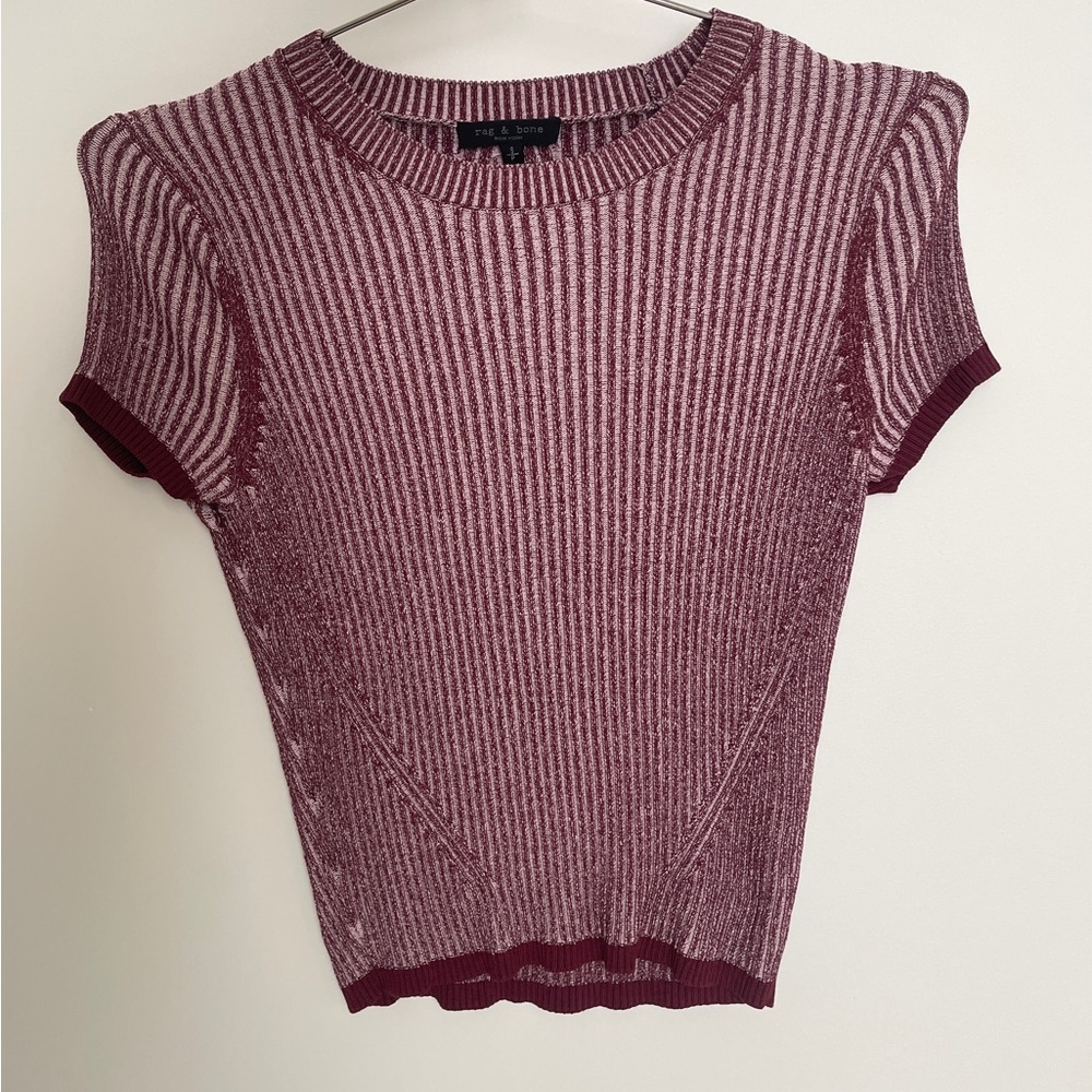 Rag & bone Ribbed Knit Top T Shirt Raspberry Pink